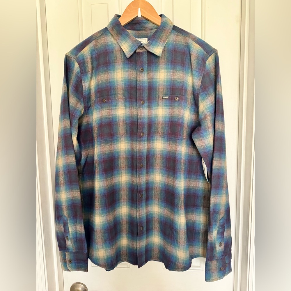 O'Neill Men’s Og Jonez Flannel Shirt, NWT, Size Medium, Blue/Tan